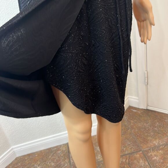 Alfani Size 6 Dress Black Silver Diamond Sparkle V Neck Sleeveless Ruched Midi - Picture 5 of 11